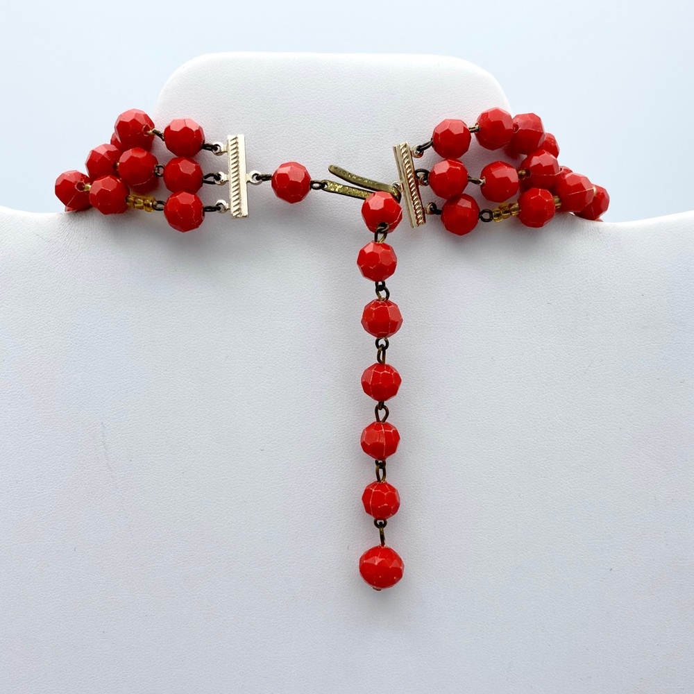 Vintage Germany Stamped Red Bead Multi Strand Nckl - Picture 9 of 14